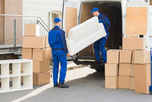 Student removal van and packed boxes in Bermondsey street setting